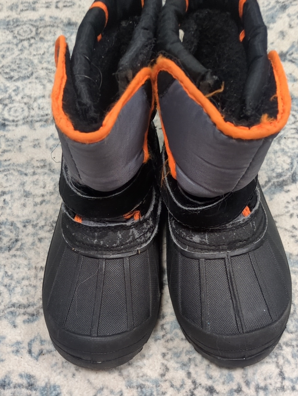 Kids Black and Orange Insulated Snow Boots